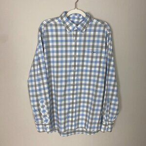 Fish Hippie Check Plaid Button Down Shirt Mens Large Long Sleeve Blue Grey